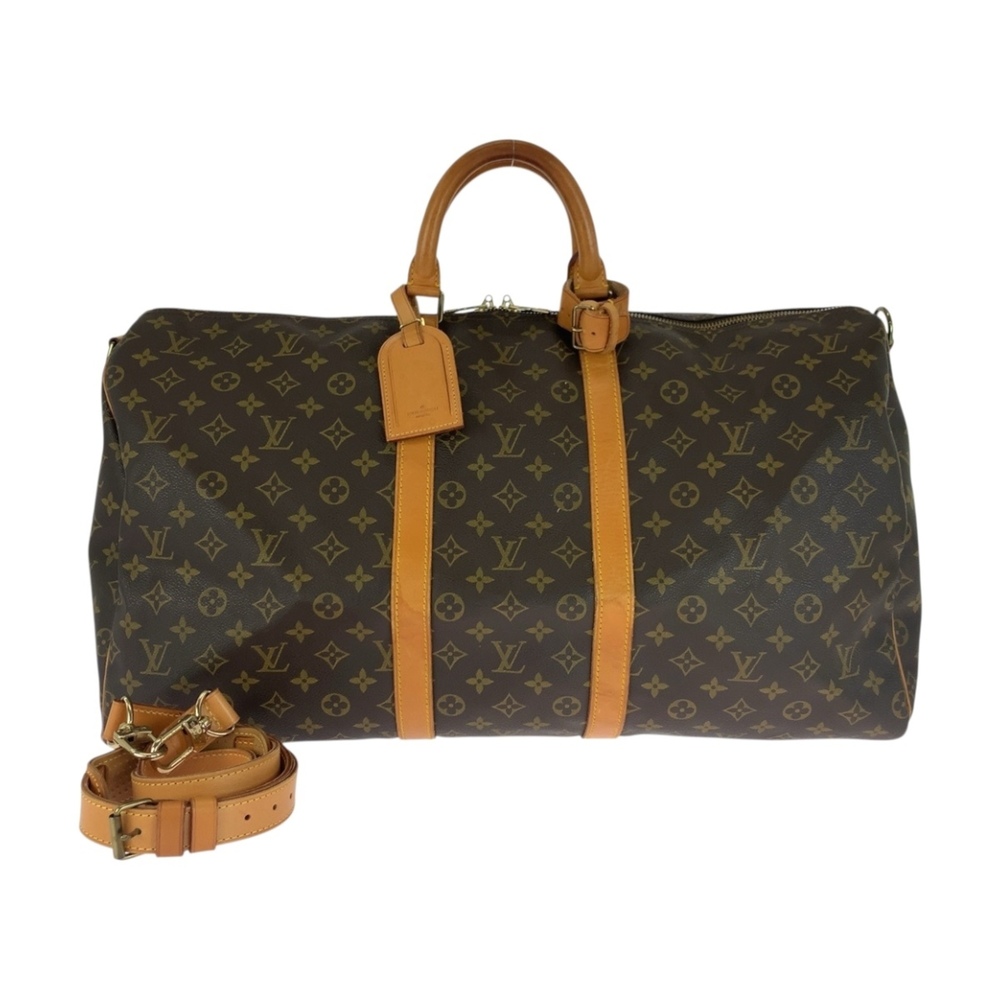 LOUIS VUITTON Monogram Keepall Bandouliere 55 Brown with Gold Hardware, M41414,